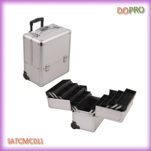 Silver ABS Material Aluminum Trolley Cosmetic Case with Eight Trays (SATCMC011)